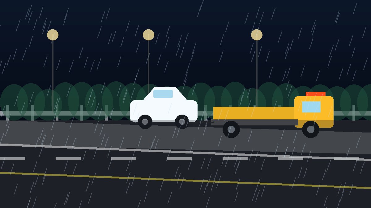 金华暴雨夜拖车救援现场图